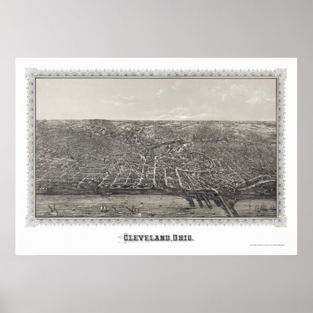 Poster Cleveland, OH Carte panoramique - 1887 (Devant)