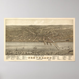 Poster Cleveland Ohio 1877 Carte panoramique antique