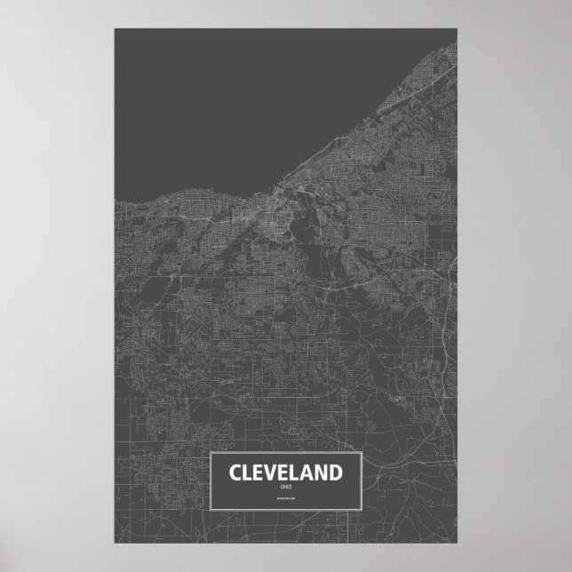 Poster Cleveland, Ohio (blanc sur noir) (Devant)