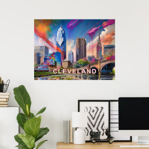 Poster Cleveland Ohio Skyline Abstrait Art Vibrant