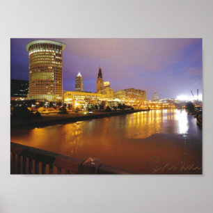 Poster Cleveland Skyline pour la nuit