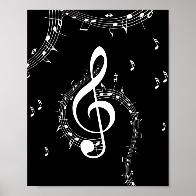 Poster Climacic G Clef Musique blanche sur le noir (Devant)