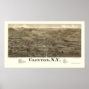 Poster Clinton, carte panoramique de NY - 1885