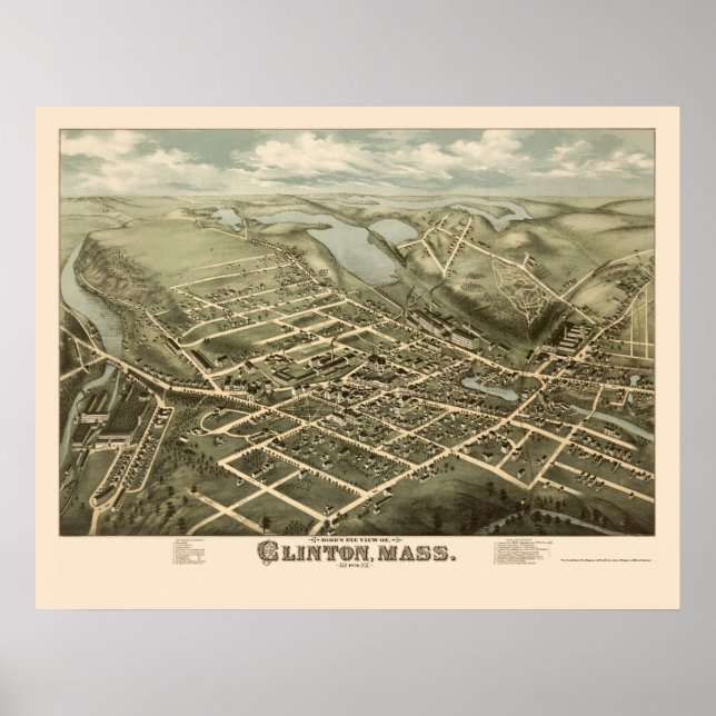 Poster Clinton, MA Carte panoramique - 1876 (Devant)