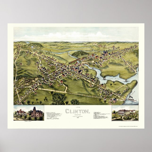 Poster Clinton, TC Carte panoramique - 1881 (Devant)
