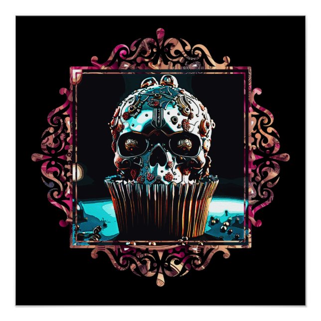Poster Clocage Crâne Cupcake (Devant)