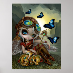 Poster Clockwork Dragonling steampunk dragon fairart