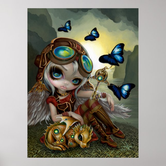 Poster Clockwork Dragonling steampunk dragon fairart (Devant)