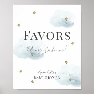 Poster Cloud 9 Blue Clouds & Stars Boy Baby shower Faveur
