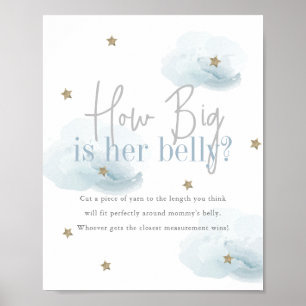 Poster Cloud 9 étoiles d'or Baby shower bleu Comment Big
