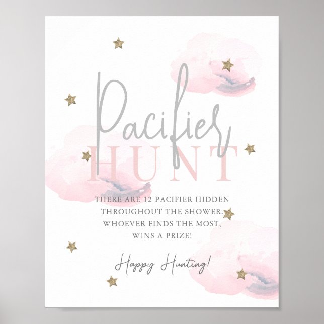 Poster Cloud 9 Gold Stars Baby shower rose Pacifique chas (Devant)