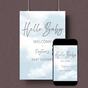 Poster Cloud baby shower pastel gris nuages signe de bien