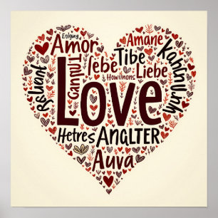 Poster Cloud de mots d'amour profond - Romantique