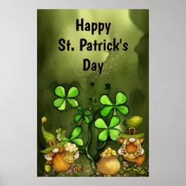 Poster Clovers and Leprechaun Gnomes St. Patrick's Day