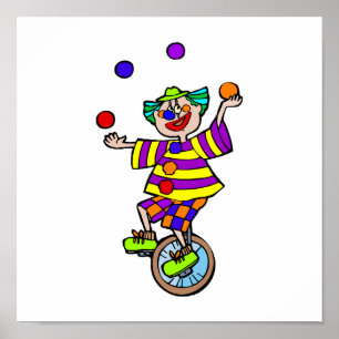 Poster Clown à monocycle en train de jongler