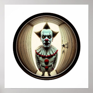 Poster Clown intense qui s'avance à travers la porte Fi