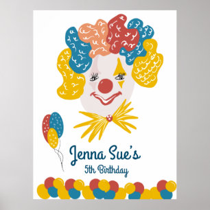 Poster Clown Main dessinée Carnaval Anniversaire coloré