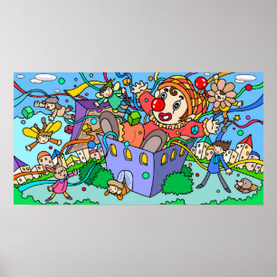 Poster Clown qui sort d'une boîte.