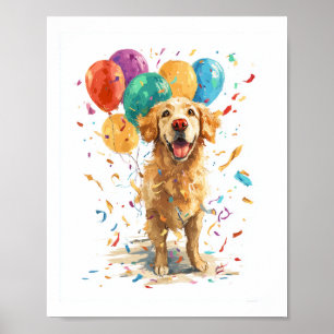 Poster Clown Retriever � Chien de Cirque avec Ballons