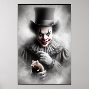 Poster Clown Vintage Perturbé Avec un Sourire Siniètre