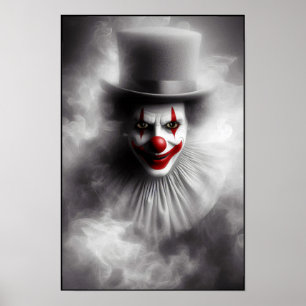 Poster Clown Vintage Perturbé Avec un Sourire Siniètre 