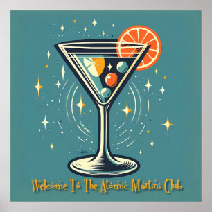 Poster Club Atomic Martini Cocktail Rétro Futuriste