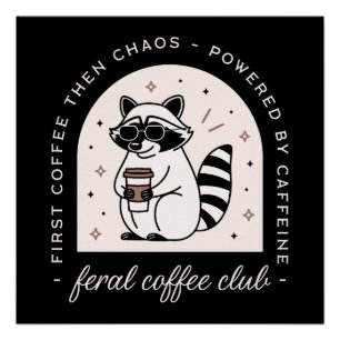 Poster Club café feral rigolos raccoon rétro
