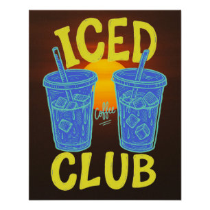 Poster Club Café Glacé Bleu Été Jaune Amateur de Café