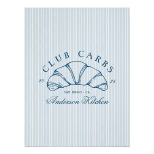 Poster Club Carbs Croissant rayé français bleu drôle