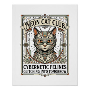 Poster Club de chat néon Chat Cyberpunk Vintage Art vecto