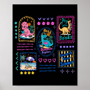 Poster Club de lecture de dinosaures bibliothèque d'amour