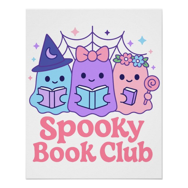 Poster Club de livre éffrayant Cute Ghost Lecture (Devant)
