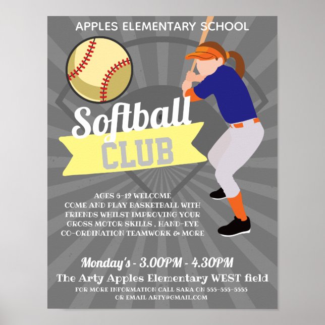 Poster club de softball tournoi école sports (Devant)