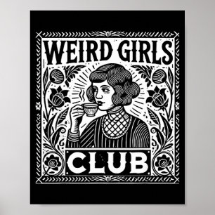 Poster Club des Filles Bizarres Linogravure Rétro Introve