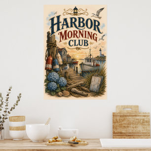 Poster Club du matin du port Phare côtier