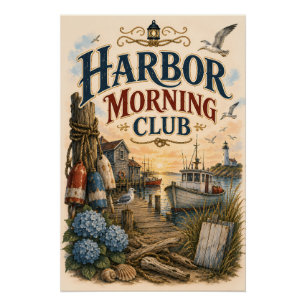 Poster Club du matin du port Phare côtier