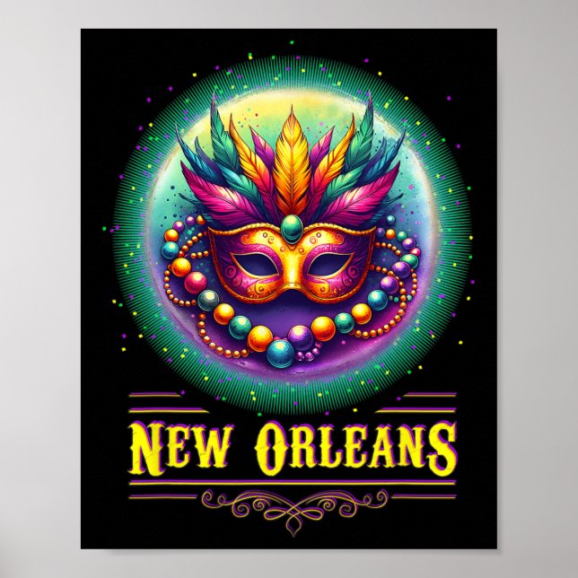 Poster Cly New Orleans Bourbon Street Cool Fun Nola Mardi (Devant)