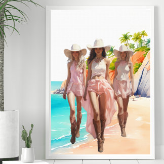 Poster Coastal Cowgirl Pastal Rose Trio Tropical Island
