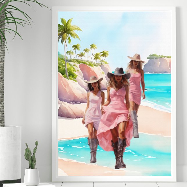 Poster Coastal Cowgirl Rose Vibrant Trio Tropical Island (Créateur téléchargé)