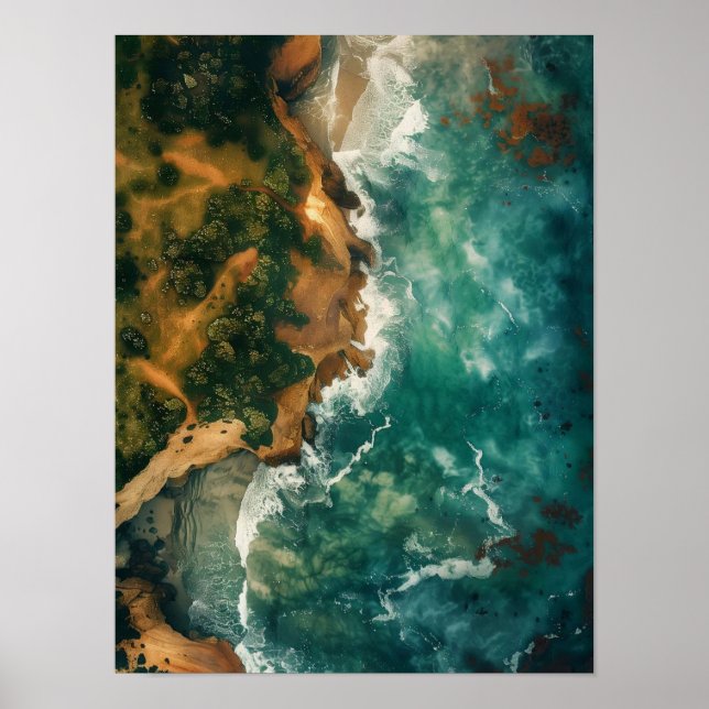Poster Coastal Landscape Print Download, Aerial Ocean Pri (Devant)