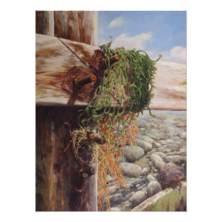 Poster Coastal Scene with Weathered Wood.