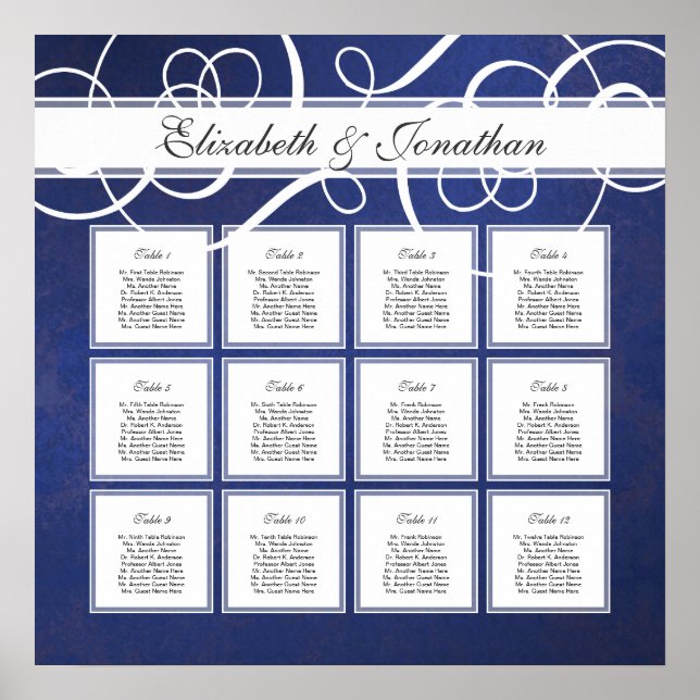 Poster Cobalt Blue Damask Dinner Party Sein Chart (Devant)