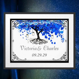 Poster Cobalt Blue Heart Leaf Tree Mariage