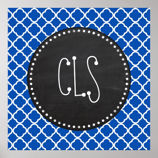 Poster Cobalt Blue Quatrefoil ; Retro Chalkboard (Devant)