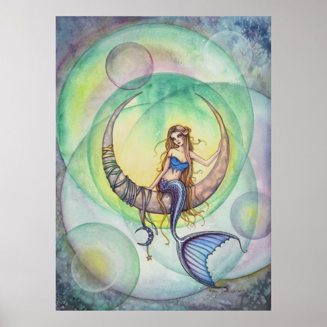 Poster Cobalt Moon Sirène Mystique Imaginaire Art (Devant)