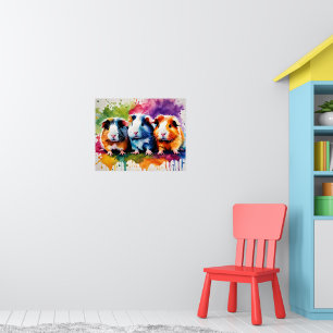 Poster Cobayes mignons aux éclaboussures de couleur