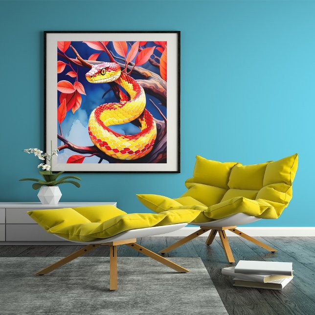 Poster Cobra avec des écailles rouge et jaune vibrantes d (Créateur téléchargé)