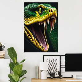Poster Cobra serpent avec écailles vertes et jaunes vibra