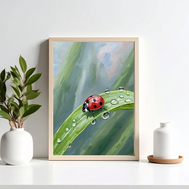 Poster Coccinelle sur une feuille couverte de rosée - Imp (Créateur téléchargé)