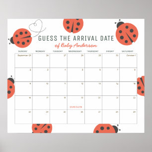 Poster Coccinelles Rouges Devinez la Date Prévue Calendri